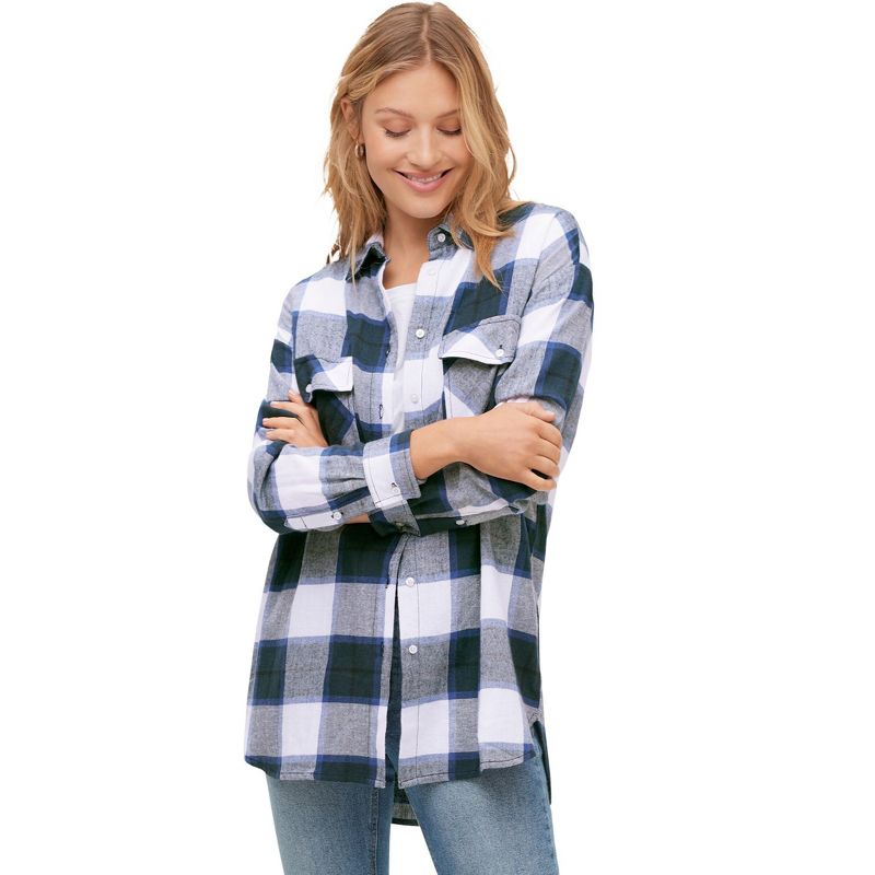 ellos Women's Plus Size Plaid Button-Front Flannel Tunic, 1 of 2
