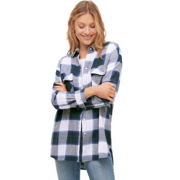 ellos Women's Plus Size Plaid Button-Front Flannel Tunic