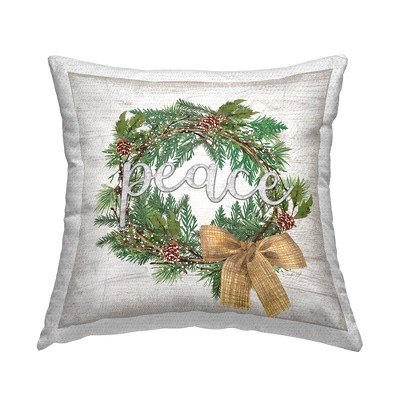 Stupell Industries Holiday Botanical Wreath Bow Peace Typography