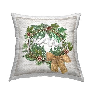 Stupell Industries Holiday Botanical Wreath Bow Peace Typography - 1 of 3