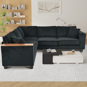 GDFStudio Mina Modern Corner Corduroy 97"x 97" L Shaped Sectional Sofa with Armrest Storage - 1 of 4