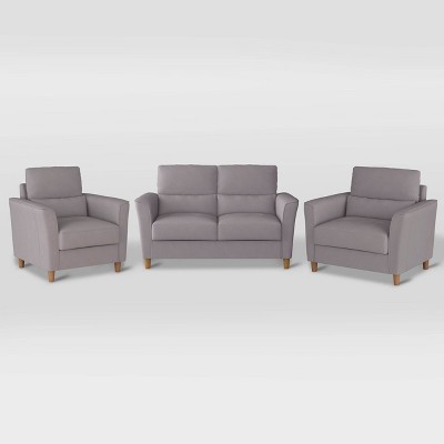 3pc Georgia Upholstered Loveseat and Accent Chair Set Light Gray - CorLiving