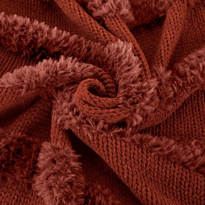 Nutmeg Faux Fur Knitted Throw Blanket, 50" x 60"