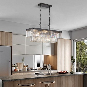 TOBILI Chandeliers,Rectangular Crystal Chandelier Adjustable,E12 Modern Industrial Crystal Lights,Black(Bulb Not Included) - 1 of 4