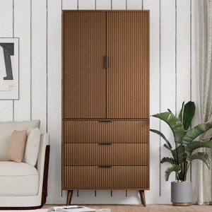 ChicFurnit Decorative Storage Cabinet Fluted Panel Design with Sliding Drawers for Modern Home Organization, Walnut, 31.5"*15.7"*71" - 1 of 4