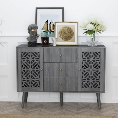 FONTOI Hollow Cabinet with 2 Door&3 Drawers, Storage Organizer, Carved Buffet Cabinet, for Living Room, Kitchen, Gray, 15.7"*33.4"*47.2"