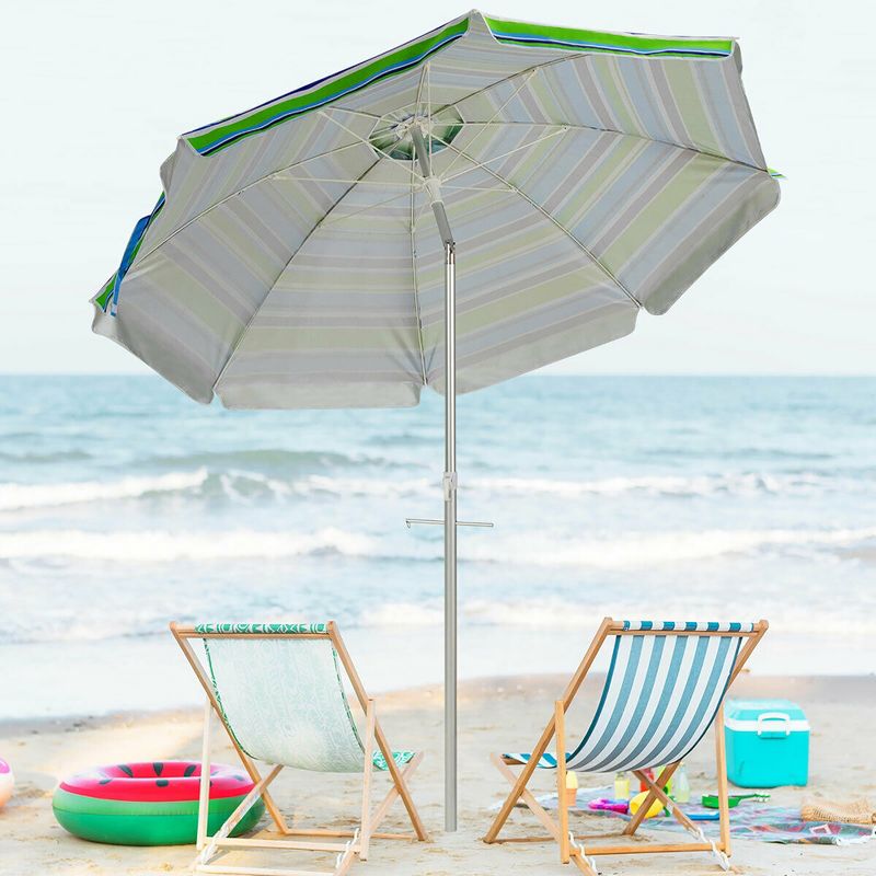 Costway 6.5FT Patio Beach Umbrella Sun Shade Tilt W/Carry Bag Turquoise, 4 of 11
