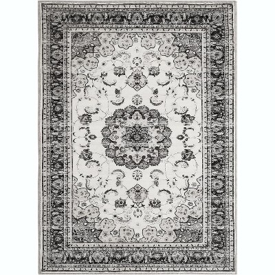Washable Ultra-Thin Area Rug,Traditional Floral Border Medallion Area Rug,Stain Resistant Non-Shedding Indoor Print Carpet