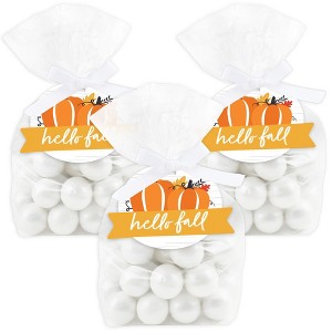 Big Dot of Happiness Fall Pumpkin - Halloween or Thanksgiving Party Clear Goodie Favor Bags - Treat Bags With Tags - Set of 12 - 1 of 4