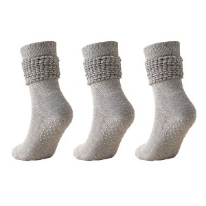 Anna-Kaci Women's 3-Pack Scrunch Grip Socks with Non-Slip Sole Soft Stretch Knit Fabric and Ribbed Ankle Design - 1 of 4