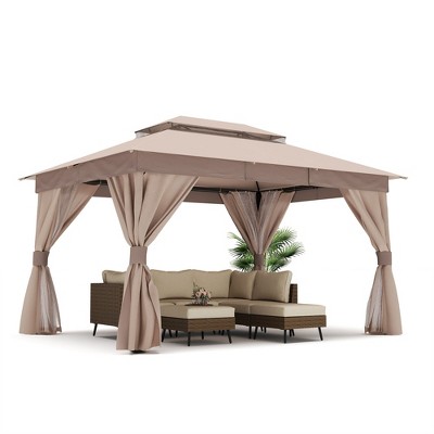 Decksplore 10'x13' Patio Gazebo Outdoor Heavy Duty Party Tent with Double Roofs, Mosquito Nettings and Privacy Screens
