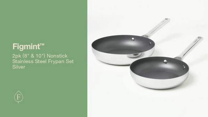 2pk (8&#34; &#38; 10&#34;) Nonstick Stainless Steel Frypan Set Silver - Figmint&#8482;, 2 of 11, play video