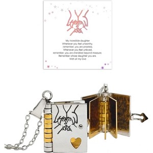 Daughter Love Book Necklace, Laser Engraved Page Pendant Stainless Steel Gift - 1 of 4