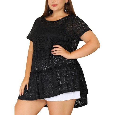 Agnes Orinda Women's Plus Size Tiered Lace Allover Round Neck Short ...