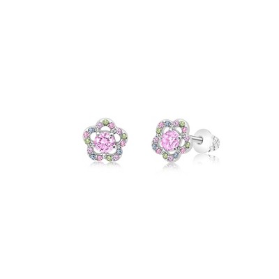 Chanteur Hypoallergenic Kids Jewelry Accessories Flower Pink CZ White Gold Palladium Plating Stud Earrings Surgical Titanium Posts