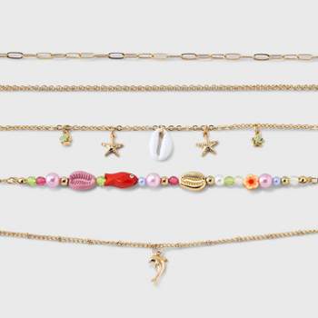 Girls' 5pk Mixed Necklace Set with Sea Life Charms - art class™