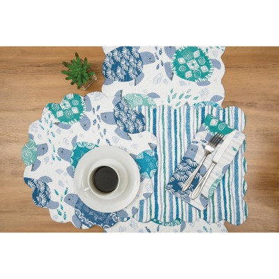 Blue and White Cotton Scalloped Nautical Table Runner
