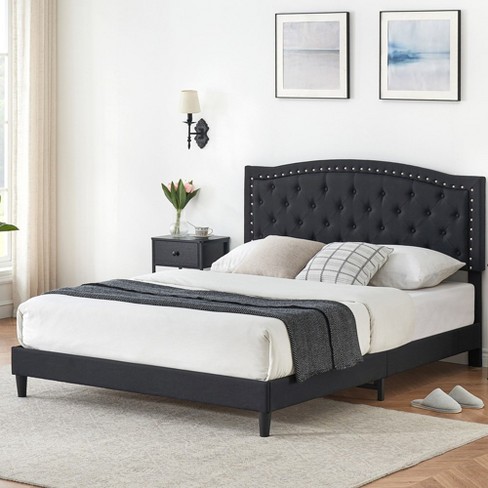 Whizmax Upholstered Platform Bed Frame with Adjustable Button Tufted & Nailhead Trim Headboard, No Box Spring Needed - image 1 of 4