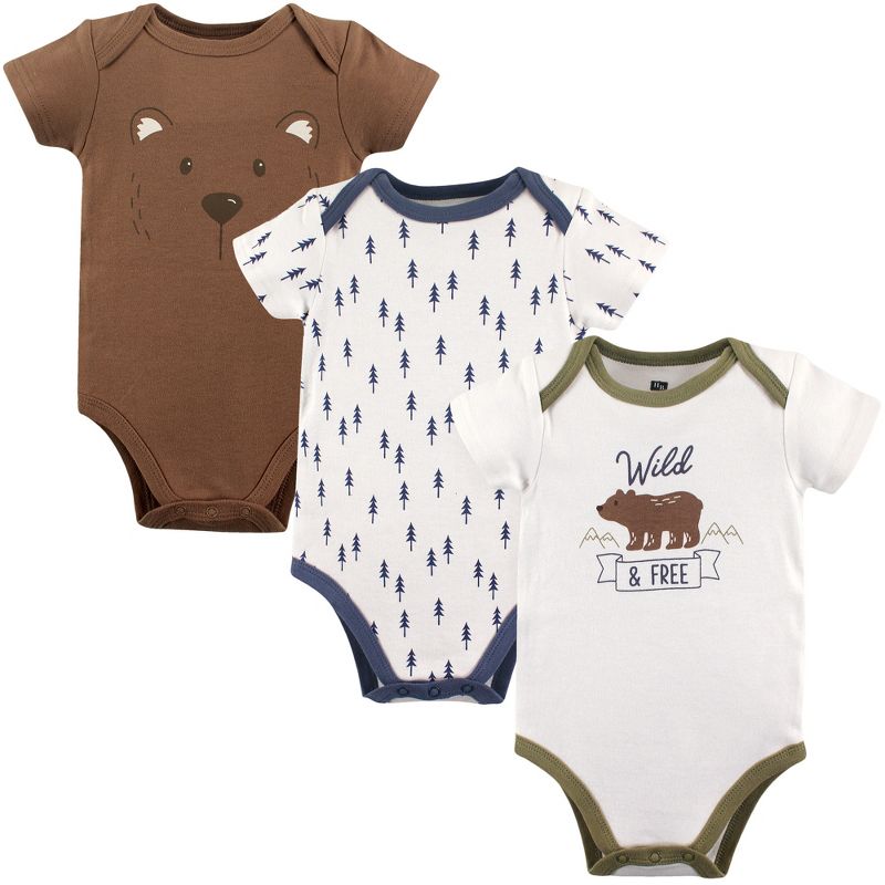 Hudson Baby Infant Boy Cotton Bodysuits 3pk, Bear, 1 of 3