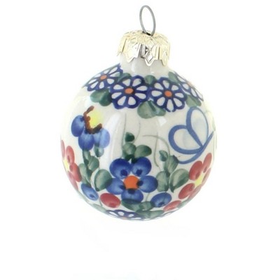 Blue Rose Polish Pottery Garden Butterfly Small Christmas Ball