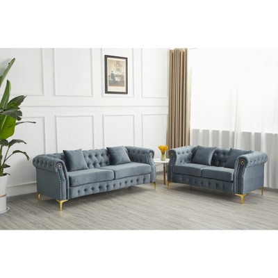 Hybition 2 Piece Velvet Chesterfield Button-Tufted Sofa Sets for Living Room