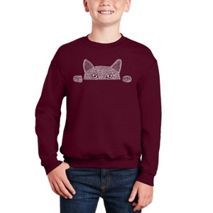 LA Pop Art Peeking Cat - Boy's Word Art Crewneck Sweatshirt - 1 of 3