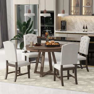 NicBex Round Dining Room Table Set for 4 Extendable Kitchen Table with MDF Tabletop and 4 Chairs for Dining Room - 1 of 4