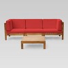 Brava 4pc Acacia Modular Sofa and Table Set - Teak/Red - Christopher Knight Home: Weather-Resistant Outdoor Seating - 2 of 4