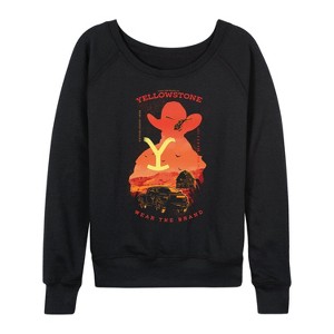 Women's - Yellowstone - Silhouette Collage Lightweight French Terry Wide Neck Long Sleeve Shirt - 1 of 4