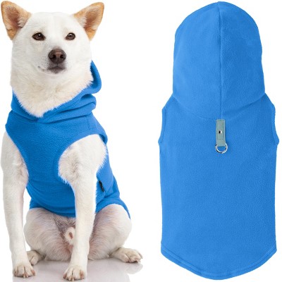 Gooby Fleece Vest Hoodie, Small Dog Pull Over Hooded Fleece Jacket with Leash Ring, Blue, X