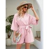 Rompers for Women 2023 Summer Casual V Neck Short Jumpsuits Belted Wrap Flared Half Sleeve Waist Tie Romper - 2 of 4