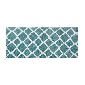 Vynxaria Bath Rugs and Mats Reversible 24x60" High Pile Tufted Bath Rug - Geometric & Stripe Dual Design - 1 of 4