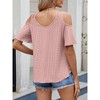 Women's Eyelet Embroidery Cold Shoulder Short Sleeve T Shirt Cut Out Spaghetti Strap  Tee Tops - 2 of 4