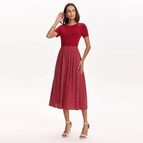 Женские платья A New Day Women's Short Sleeve Contrast Midi Dress - A New Day™ Red Polka Dots L