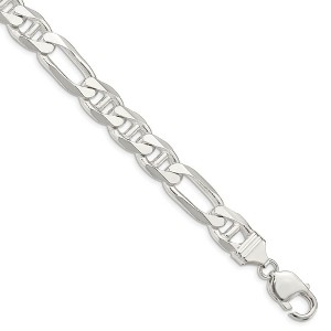Black Bow Jewelry Mens 10.6mm Sterling Silver Solid Figaro Anchor Chain Bracelet - 1 of 4