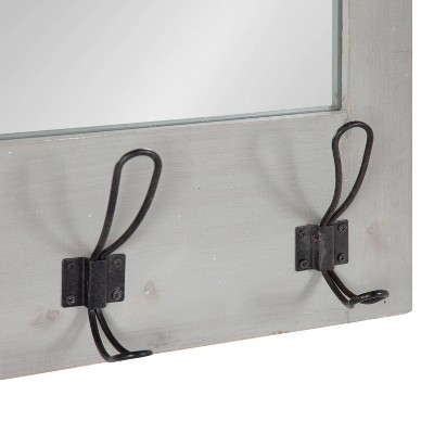 Cates 18x28 Graywash Rustic Farmhouse Wall Mirror with Hooks