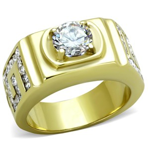Fashion Men’s Ring, IP Gold Stainless Steel, Clear CZ Center, Modern Round Ring, Sizes 8-13 - 1 of 4