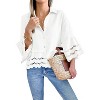 Imily Bela Womens 3/4 Bell Sleeve Eyelet Button Down Shirt Casual Ruffle Hem Blouse - 3 of 4