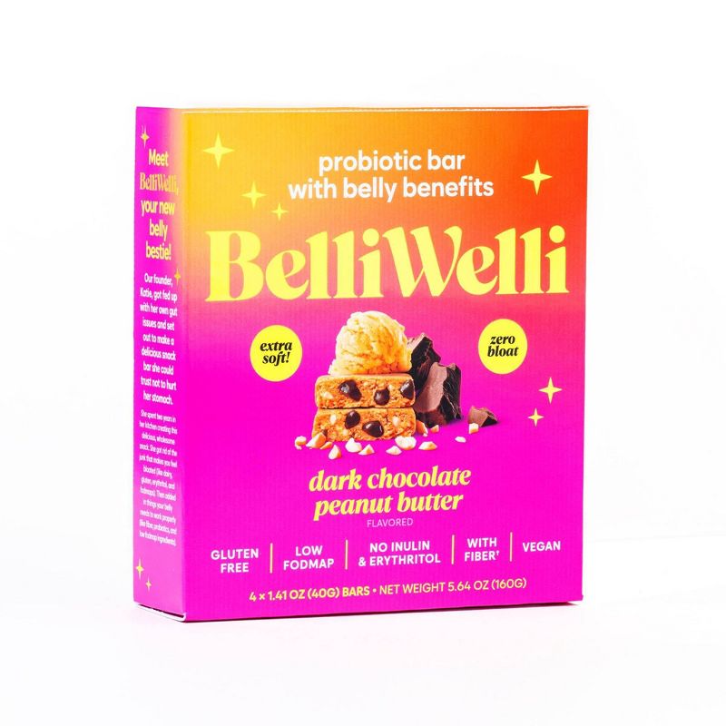 BelliWelli Dark Chocolate Peanut Butter Probiotic Bar - 5.7oz/4ct, 1 of 12