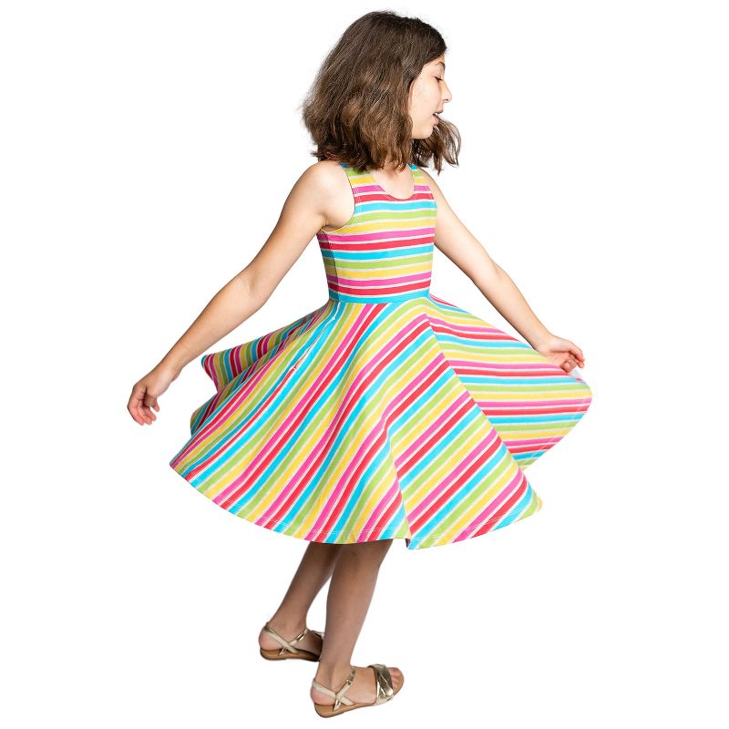 Mightly Girls Fair Trade Organic Cotton Sleeveless Twirl Dress, Rainbow Stripe, 2 of 5