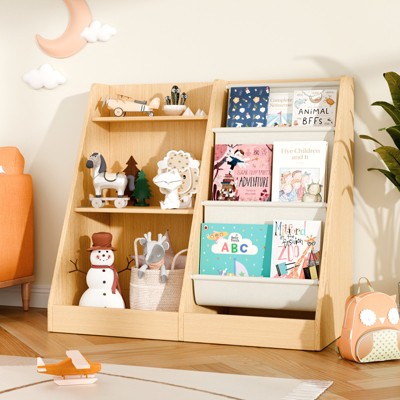 GlasFlength Decorative Bookshelf Creative and Unique Styling, Multifunctional Storage with Open Display Bookshelves, Beige, 32.3"*15.7"*29.5"