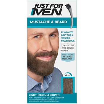 Just For Men Mustache & Beard Coloring for Gray Hair with Brush Included - Light Medium Brown M30
