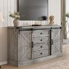 Farmhouse Entertainment Center with Sliding Barn Doors, Television Stands with Large 4 Drawers, Bar Handles - 2 of 4