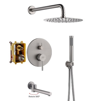 CASAINC 1-Spray Patterns Round 10 Inches Wall Mount Dual Shower Heads with Handheld and Tub Faucet