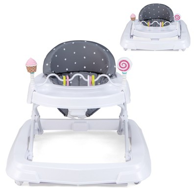 Infans Baby Walker, Foldable Toddler Walker with Toys, Learning-Seated or Walk-Behind, Adjustable Height, Infant Activity Walker with Wheels, Gray