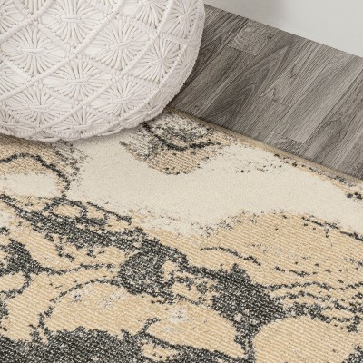 Gold and Gray Abstract Flat Woven Reversible Rug, 3 x 5
