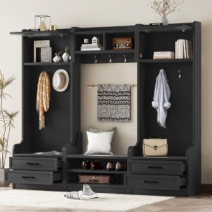 Sapphtopaz Modern 4-in-1 Hall Tree with 4 Storage Drawers & 2 Cabinet, Shoe Bench Coat Rack with Open Shelves and 7 Hooks for Entryway, Hallway - 1 of 4