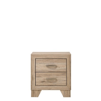 Natural Washed Oak 2-Drawer Wooden Nightstand