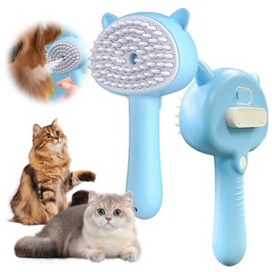 BABYYER 4-in-1 Pet Steam Brush With Handle for Longhair & Shorthair Cats & Dogs - Rubber Spray Brush With Release Button, Dog Comb and Cleaner - 1 of 4