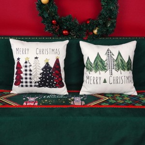 Christmas Pillow Covers 18x18 Inch Set of 2 Xmas Trees Red Buffalo Plaid Black Green Decorative Pillowcases - 1 of 4